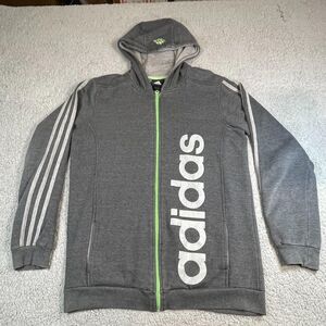 Adidas Hoodie Womens XL Gray Full Zip 3-Stripes Big Logo Athletic Sweatshirt